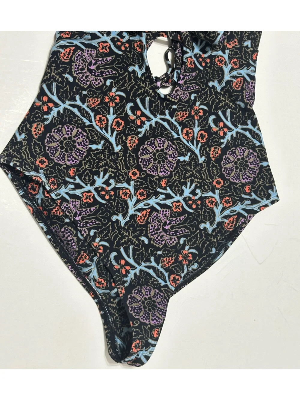 SEA NEW YORK MARLEE ONE PIECE Floral Ruffle Swimsuit Black w/ Pastel Prints XXS